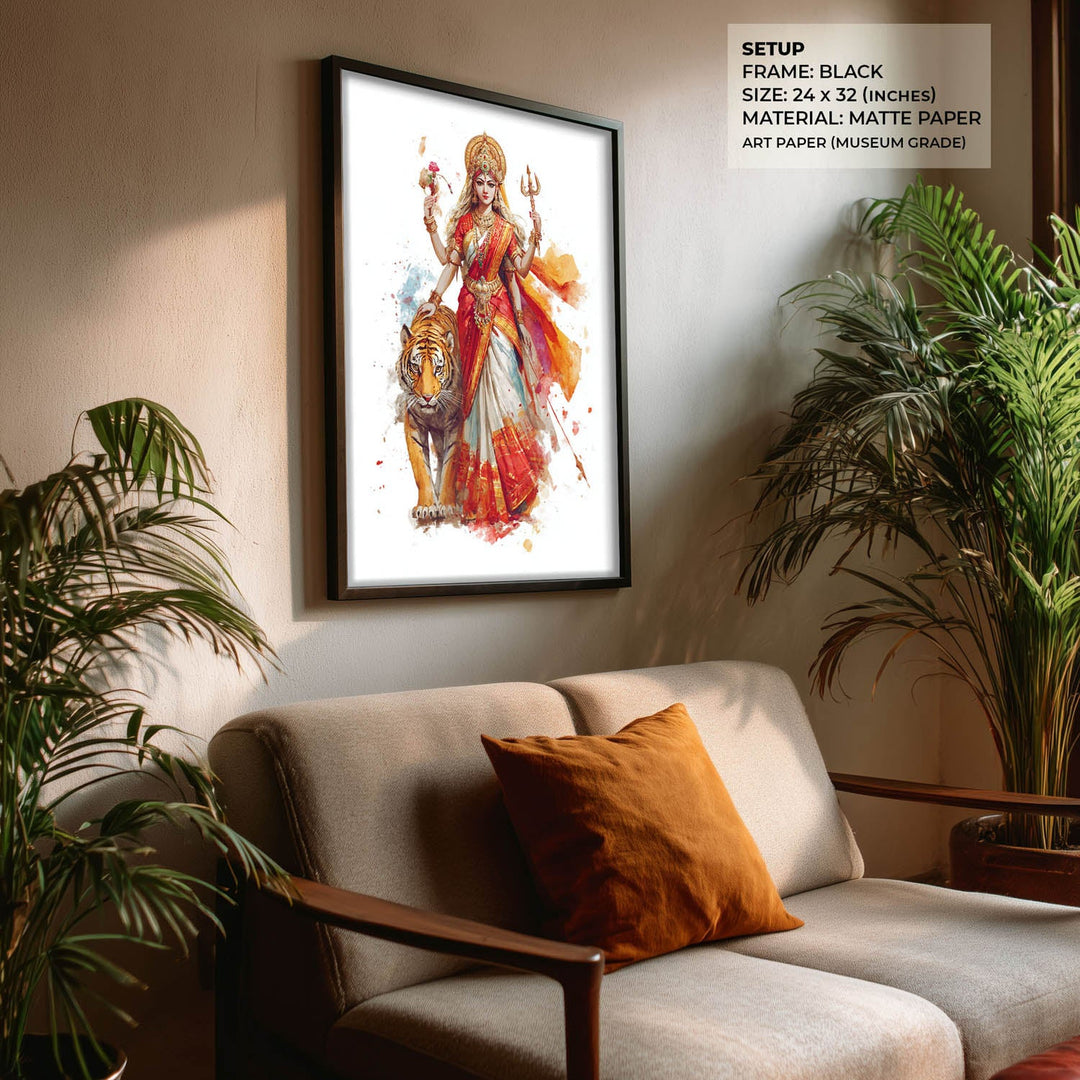 Durga with Tiger Painting – Divine Shakti Wall Art