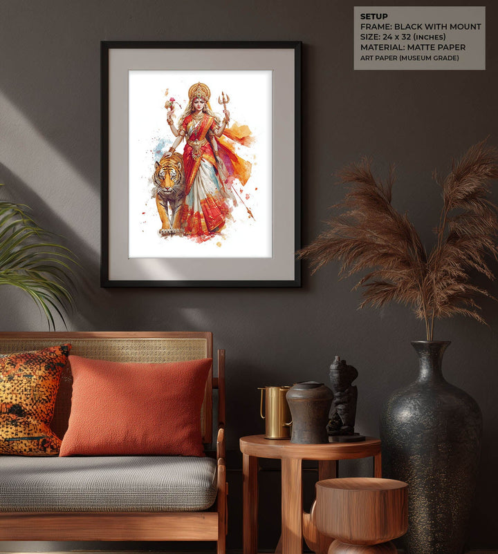 Durga with Tiger Painting – Divine Shakti Wall Art