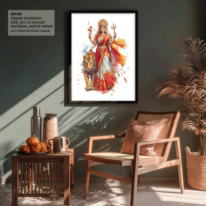 Durga with Tiger Painting – Divine Shakti Wall Art