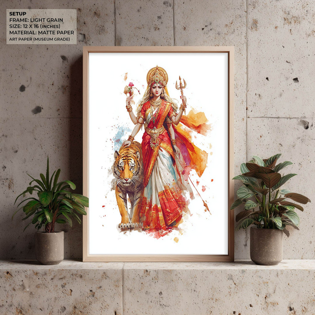 Durga with Tiger Painting – Divine Shakti Wall Art