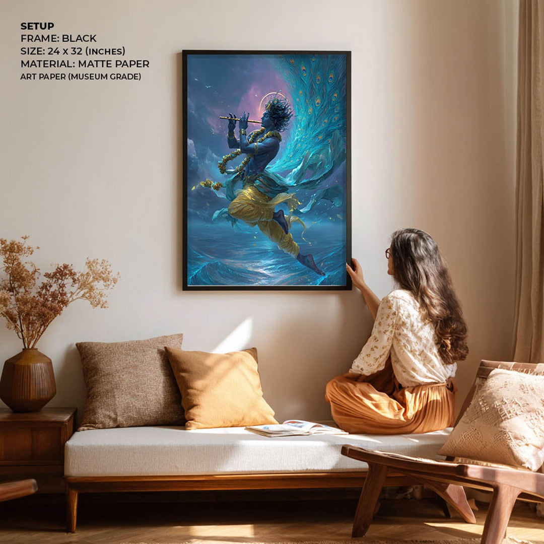 Ethereal Krishna Painting – Flute Wall Art