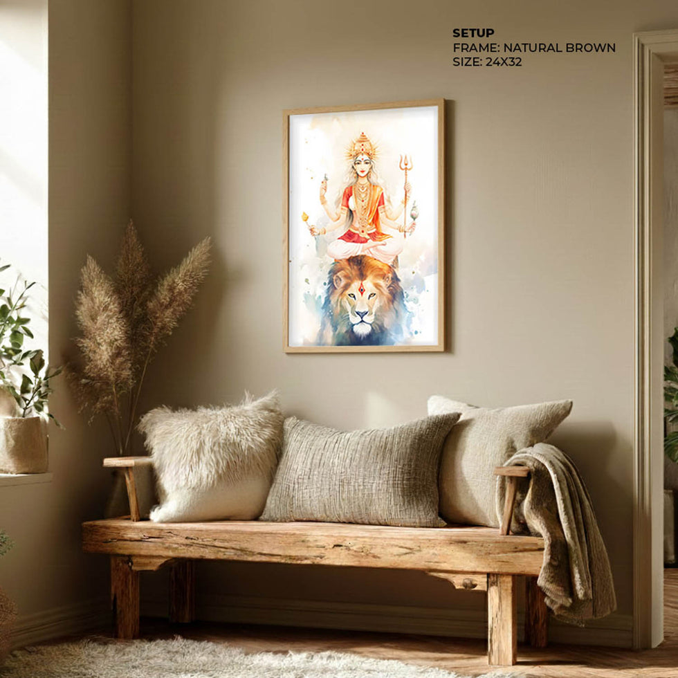 Goddess Durga on Lion wall art print