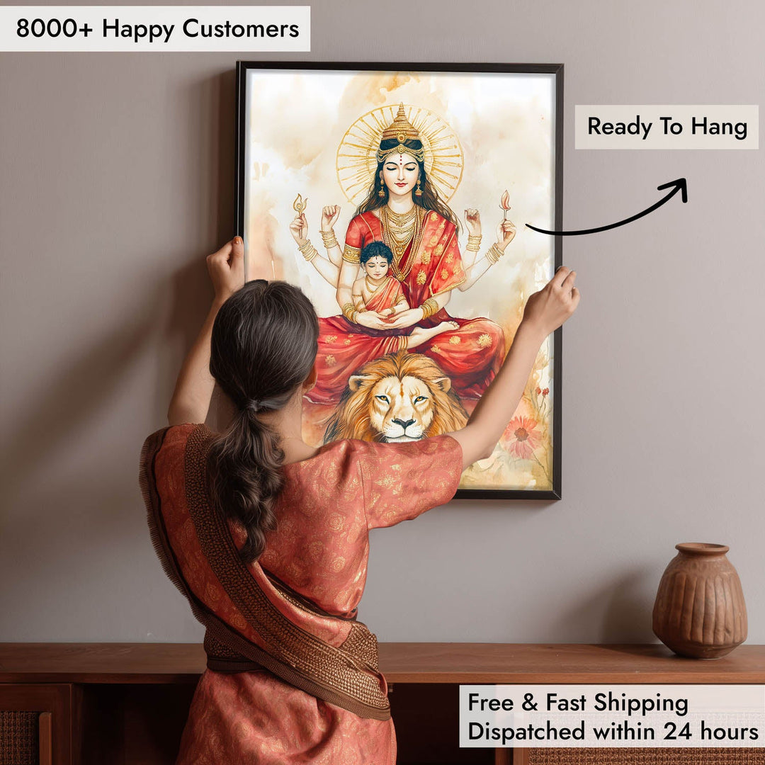 Goddess Durga sitting on Lion - Vastu Painting