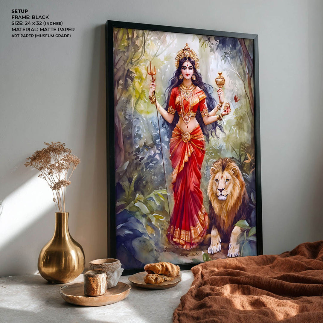 Goddess Durga with Lion - Vastu Painting