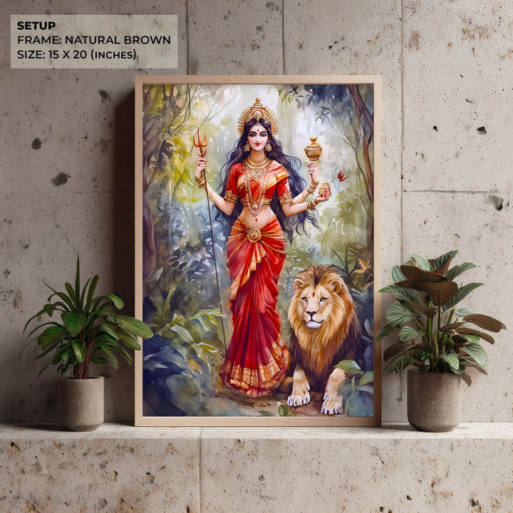 Goddess Durga with Lion - Vastu Painting