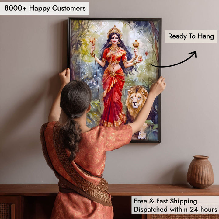 Goddess Durga with Lion - Vastu Painting