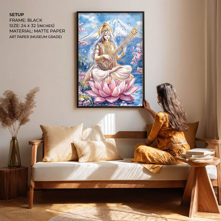 Goddess Saraswati in Himalaya  - Vastu Painting