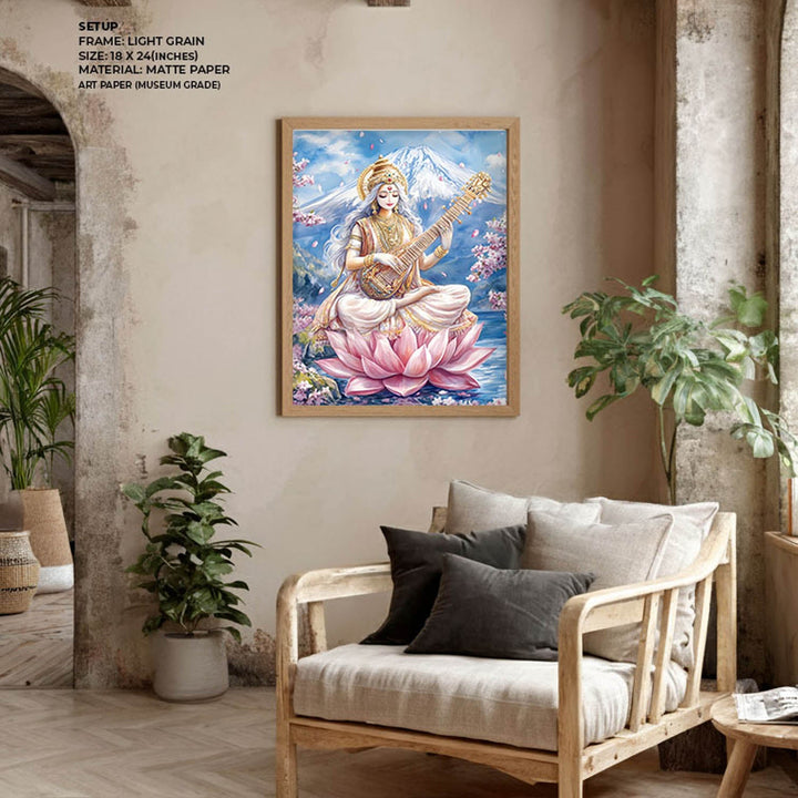 Goddess Saraswati in Himalaya  - Vastu Painting