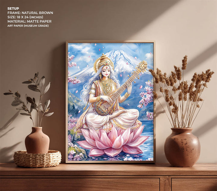 Goddess Saraswati in Himalaya  - Vastu Painting