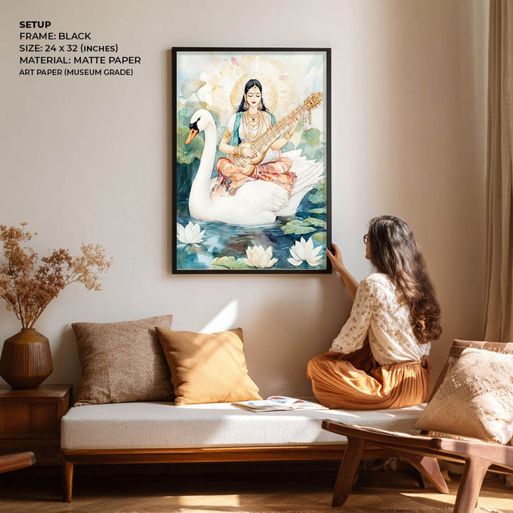 Goddess Saraswati on Swan - Vastu Painting