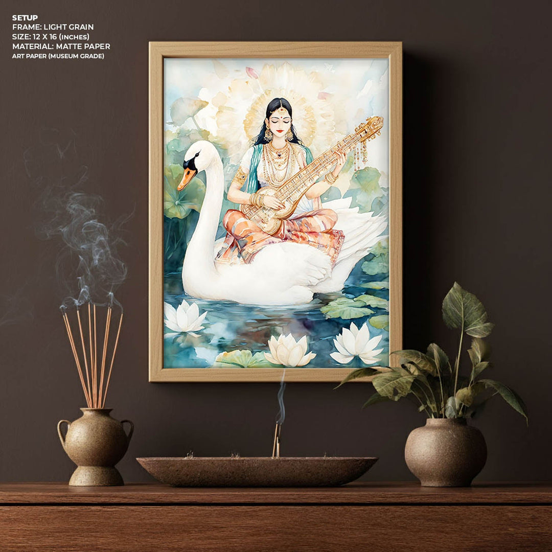 Goddess Saraswati on Swan - Vastu Painting