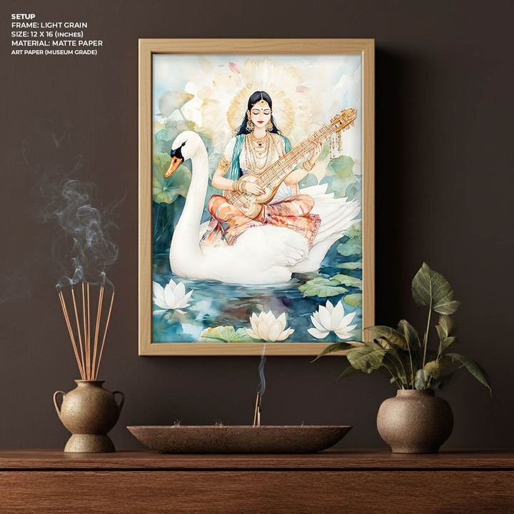Goddess Saraswati on Swan - Vastu Painting