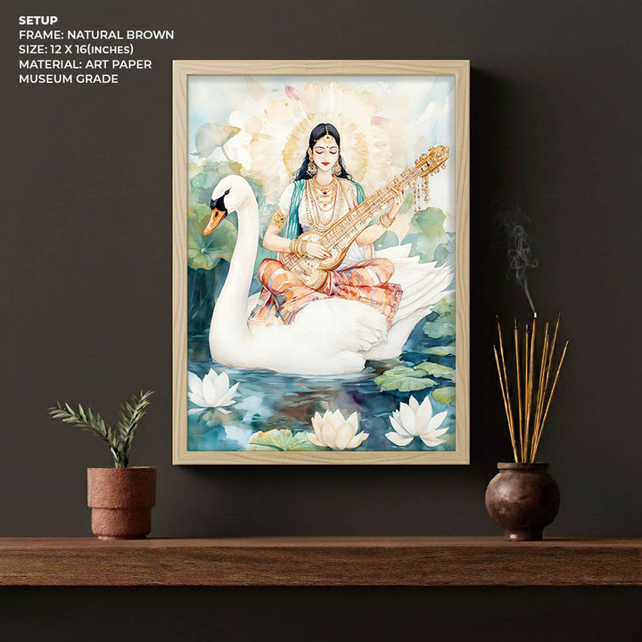 Goddess Saraswati on Swan - Vastu Painting