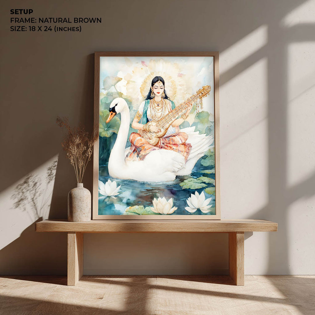 Goddess Saraswati on Swan - Vastu Painting