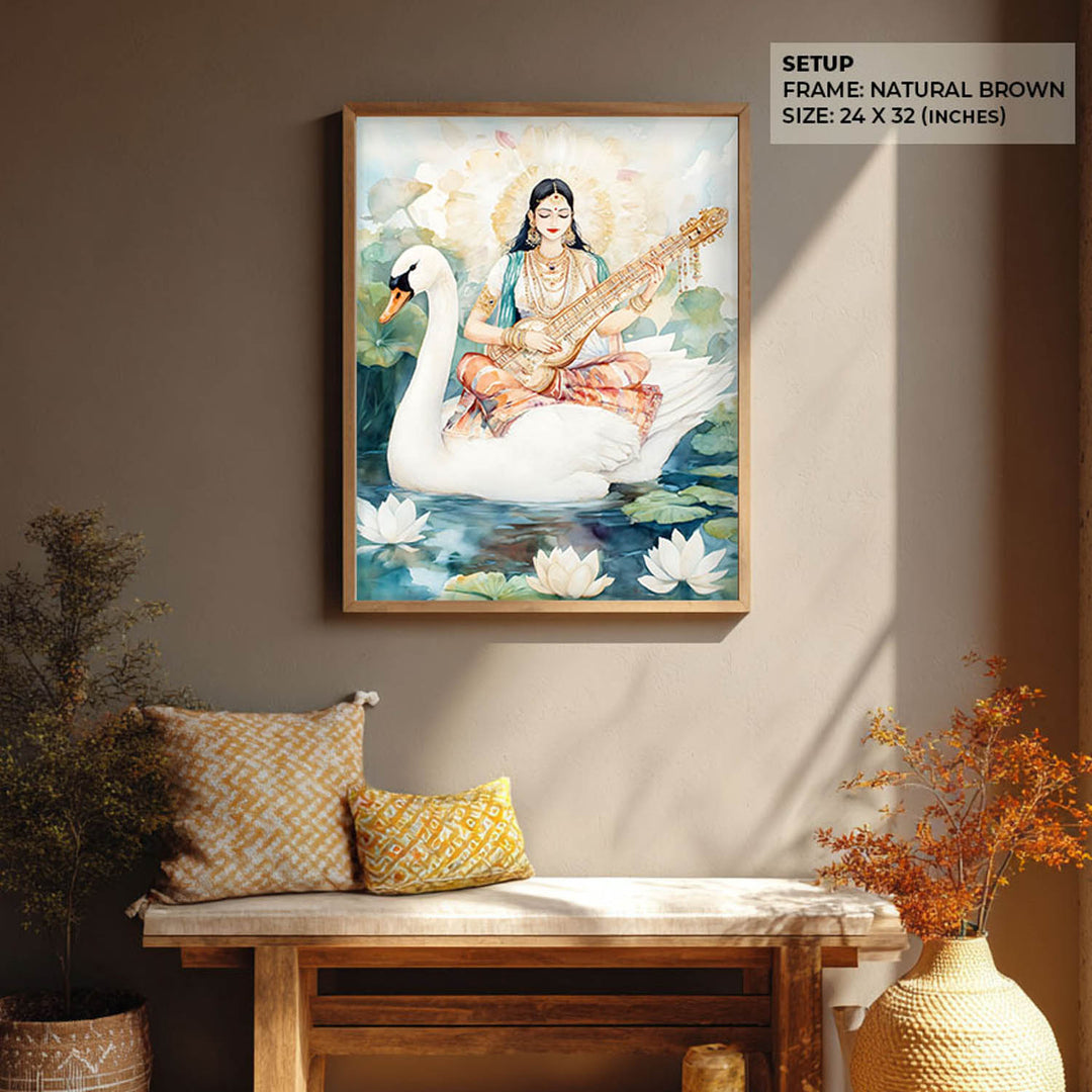Goddess Saraswati on Swan - Vastu Painting