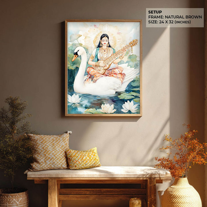 Goddess Saraswati on Swan - Vastu Painting