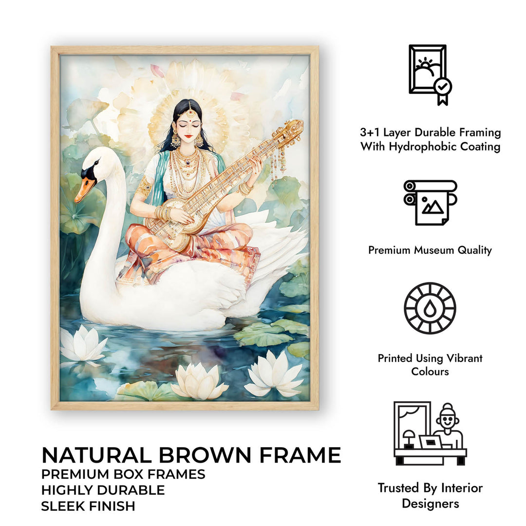 Goddess Saraswati on Swan - Vastu Painting