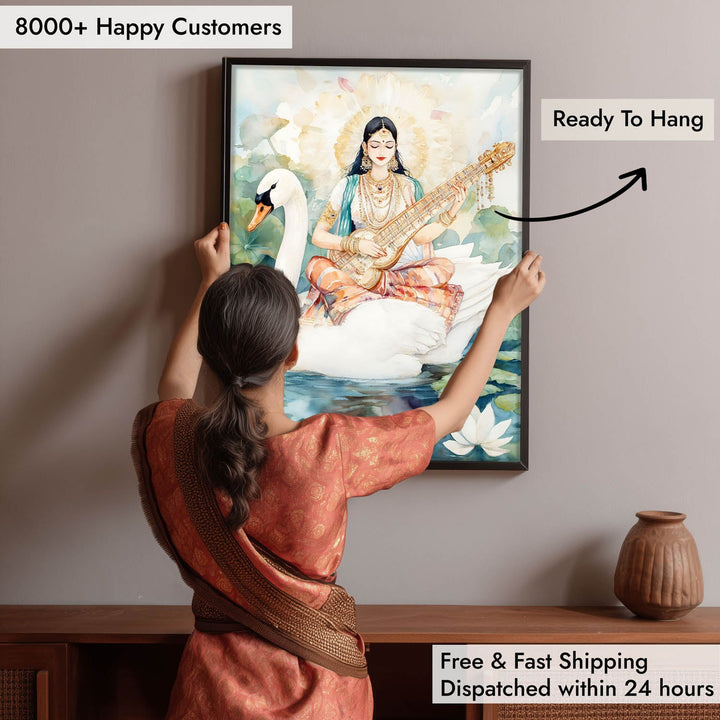Goddess Saraswati on Swan - Vastu Painting