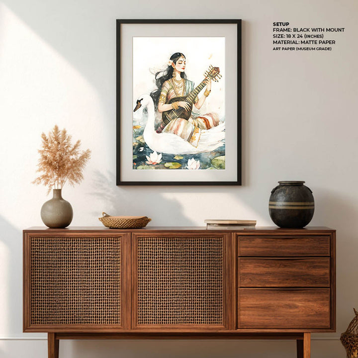 Goddess Saraswati sitting on Swan - Vastu Painting