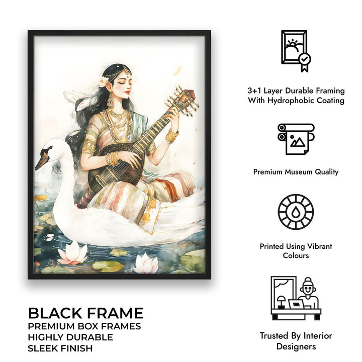 Goddess Saraswati sitting on Swan - Vastu Painting