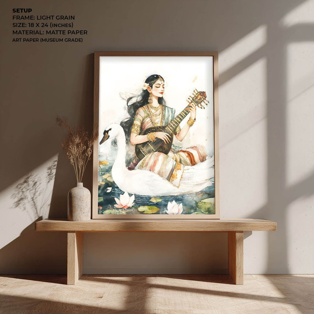 Goddess Saraswati sitting on Swan - Vastu Painting