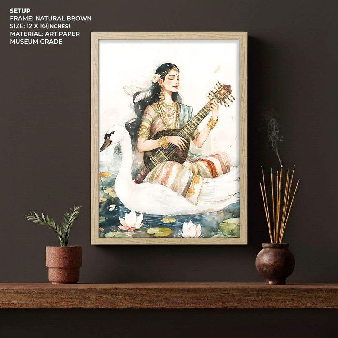 Goddess Saraswati sitting on Swan - Vastu Painting