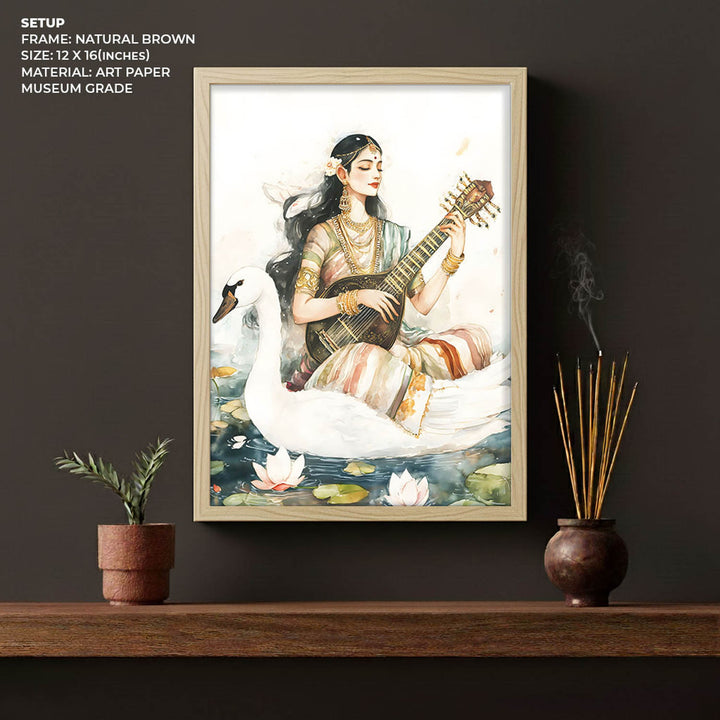 Goddess Saraswati sitting on Swan - Vastu Painting
