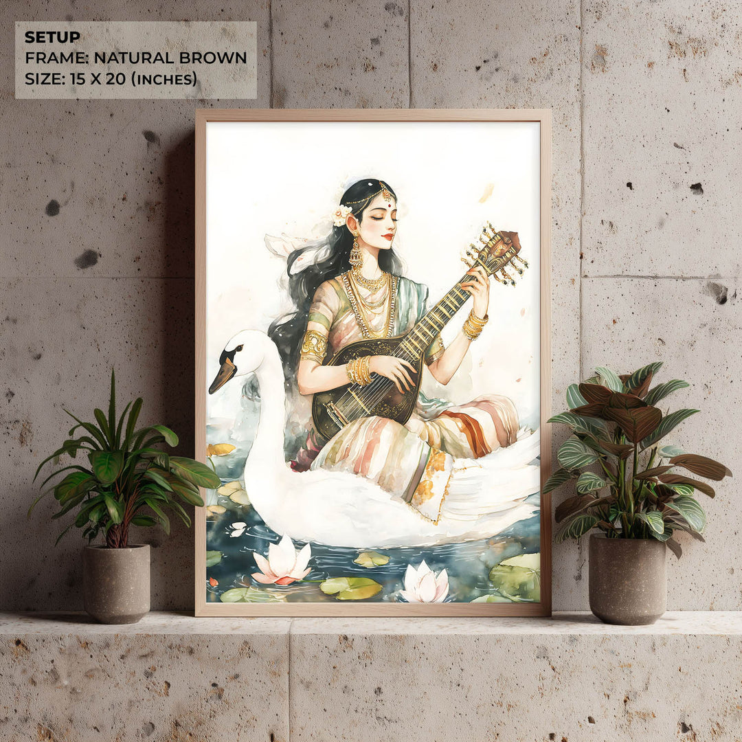 Goddess Saraswati sitting on Swan - Vastu Painting