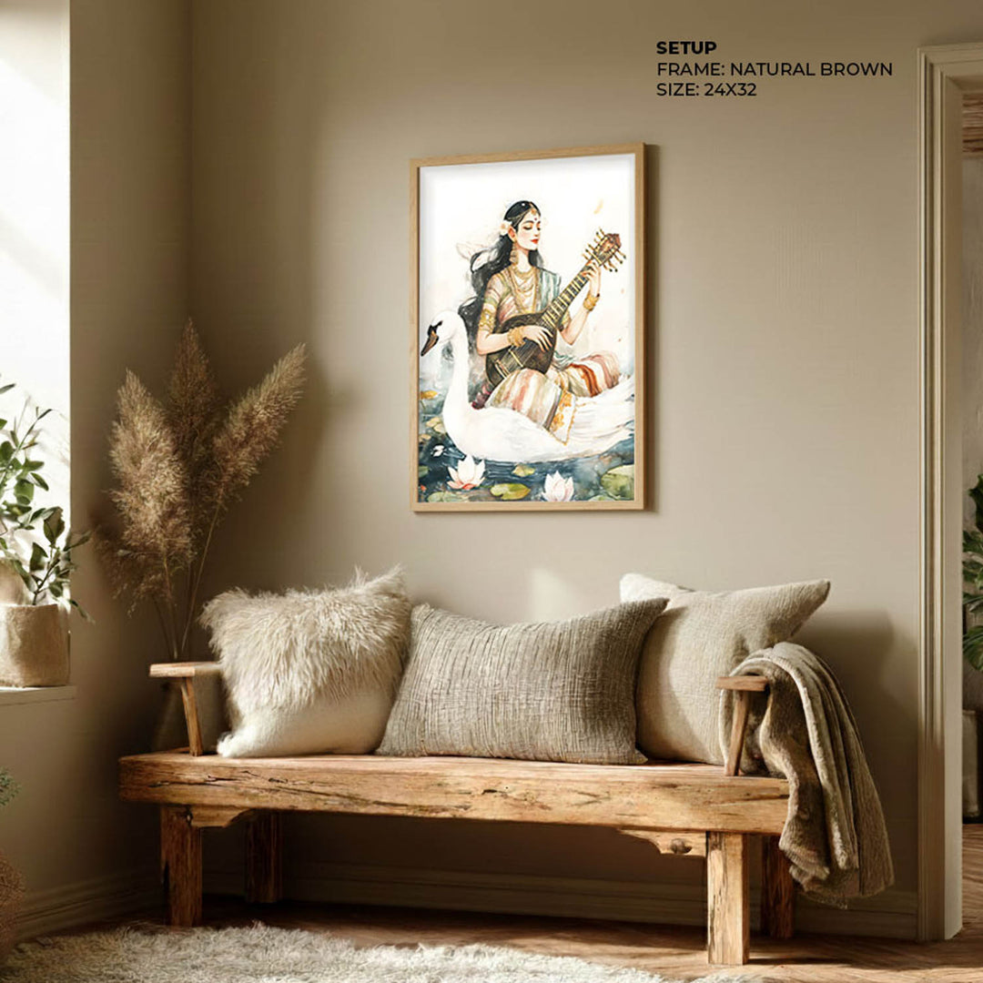 Goddess Saraswati sitting on Swan - Vastu Painting