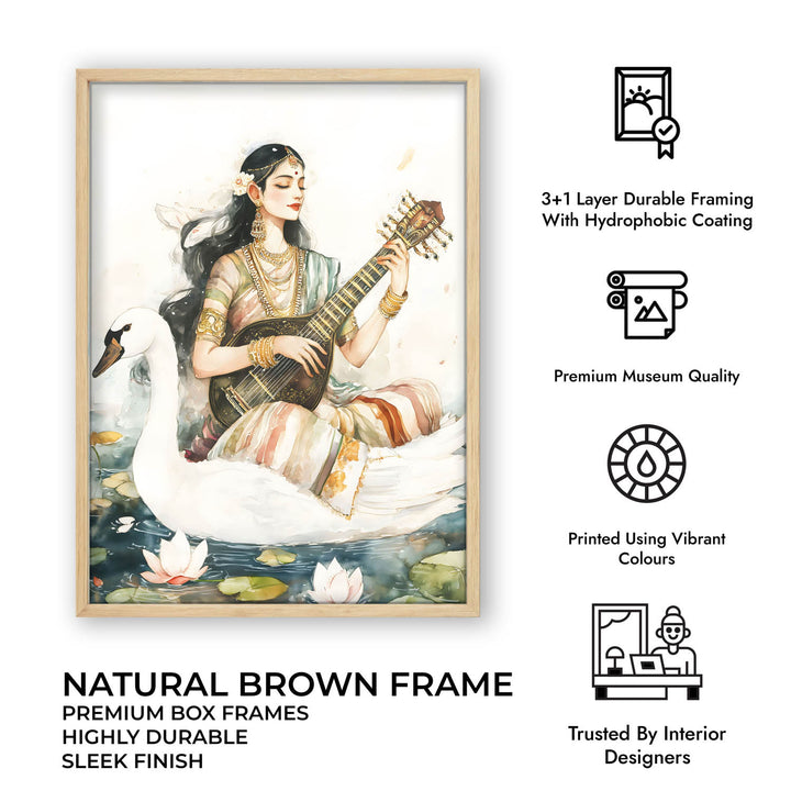 Goddess Saraswati sitting on Swan - Vastu Painting