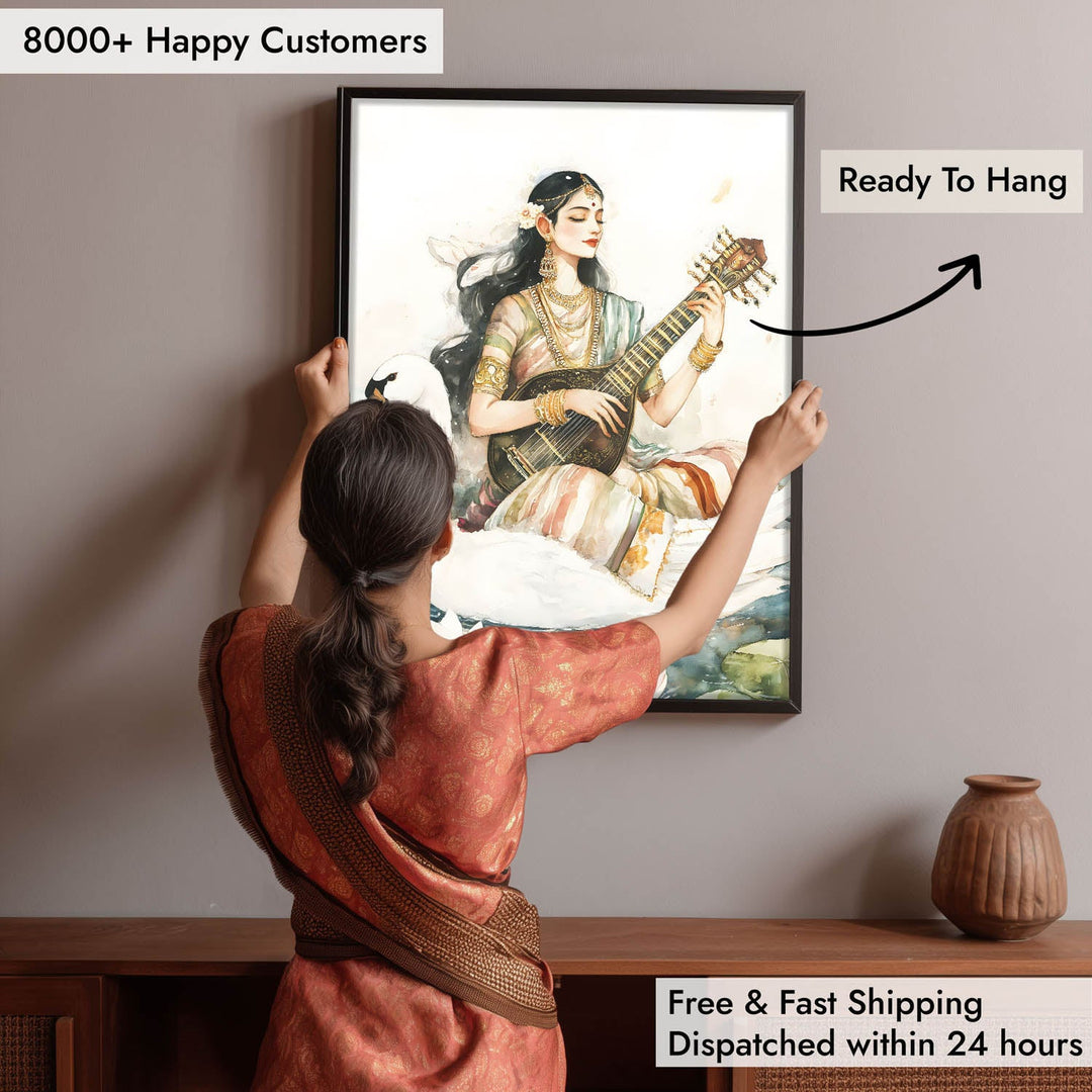 Goddess Saraswati sitting on Swan - Vastu Painting