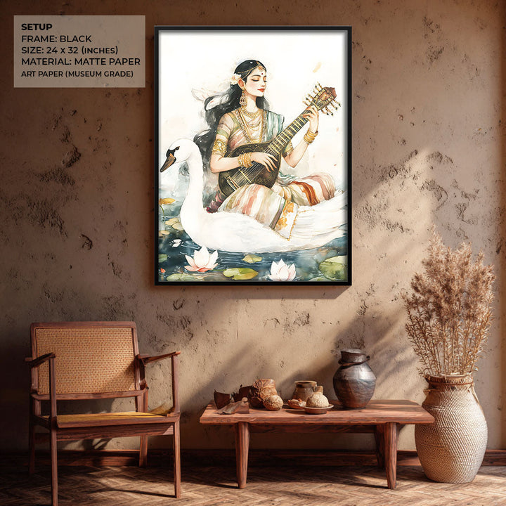 Goddess Saraswati sitting on Swan - Vastu Painting
