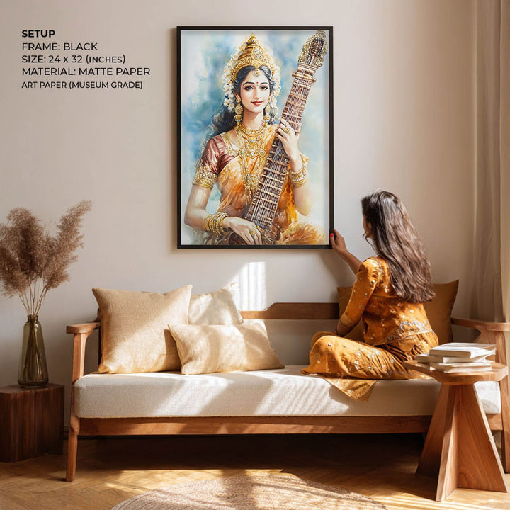 Goddess Saraswati with Sitar - Vastu Painting