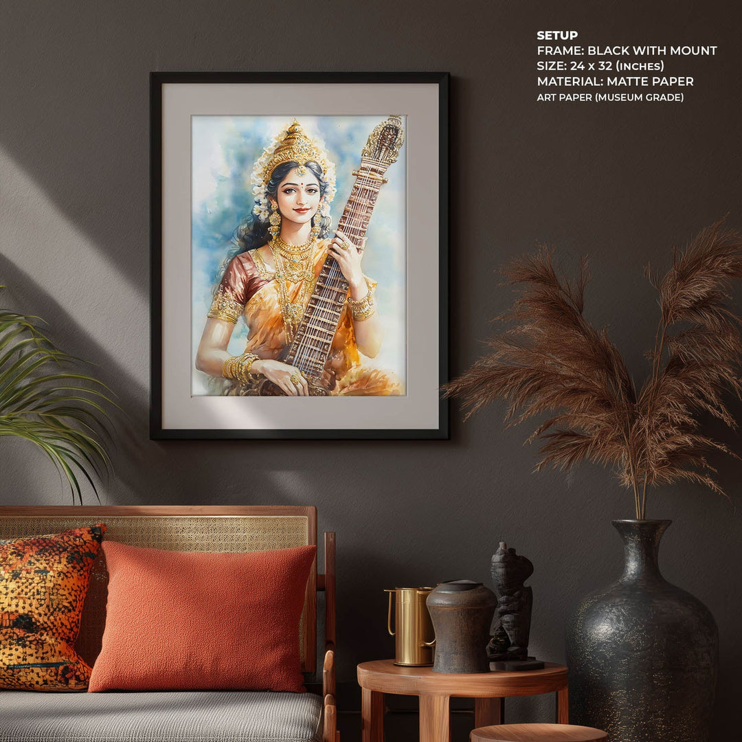 Goddess Saraswati with Sitar - Vastu Painting