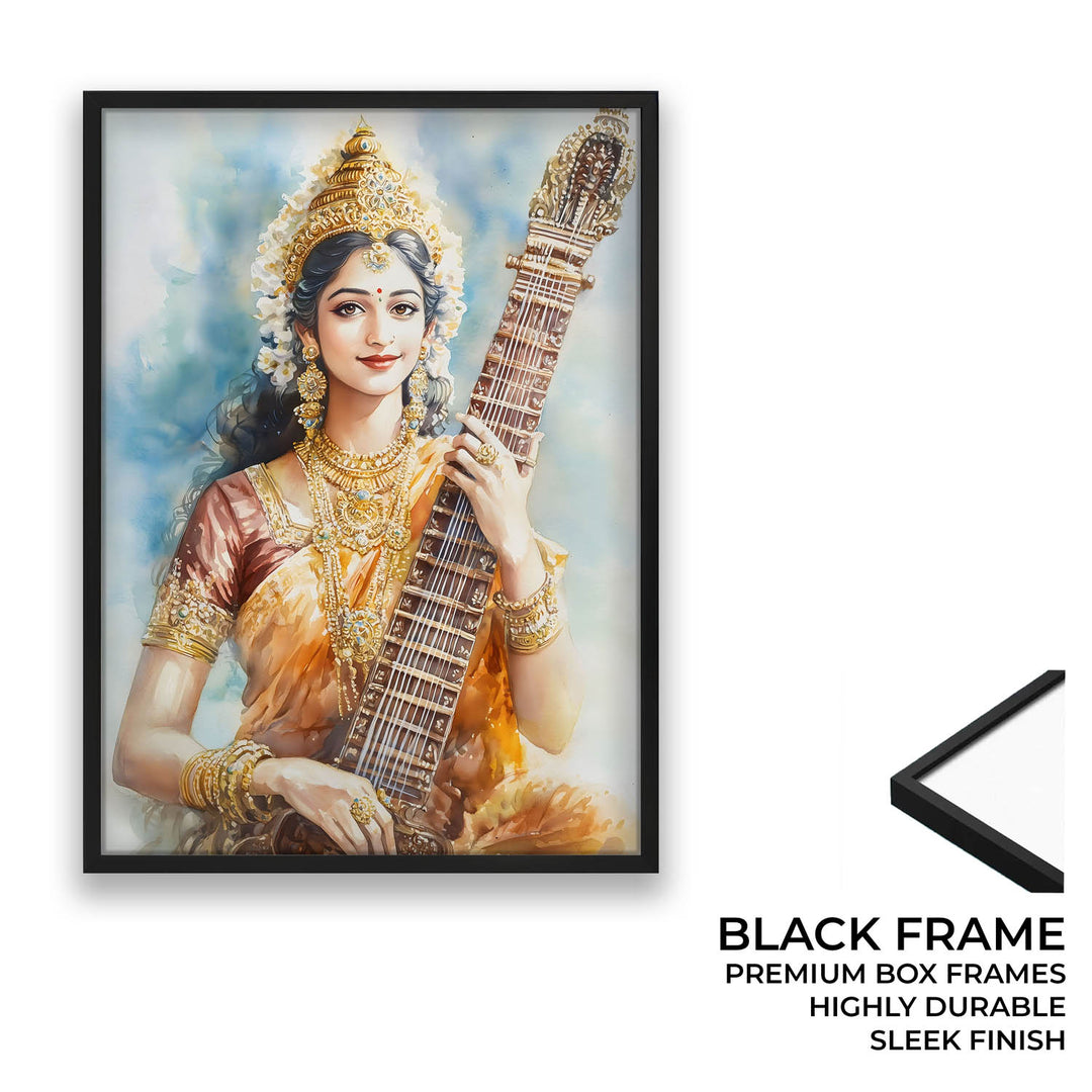 Goddess Saraswati with Sitar - Vastu Painting