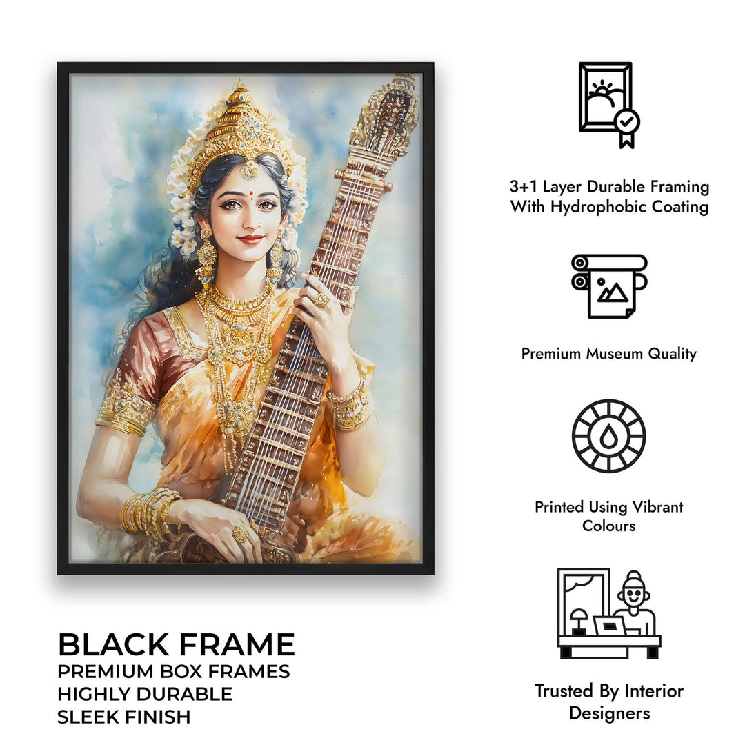 Goddess Saraswati with Sitar - Vastu Painting