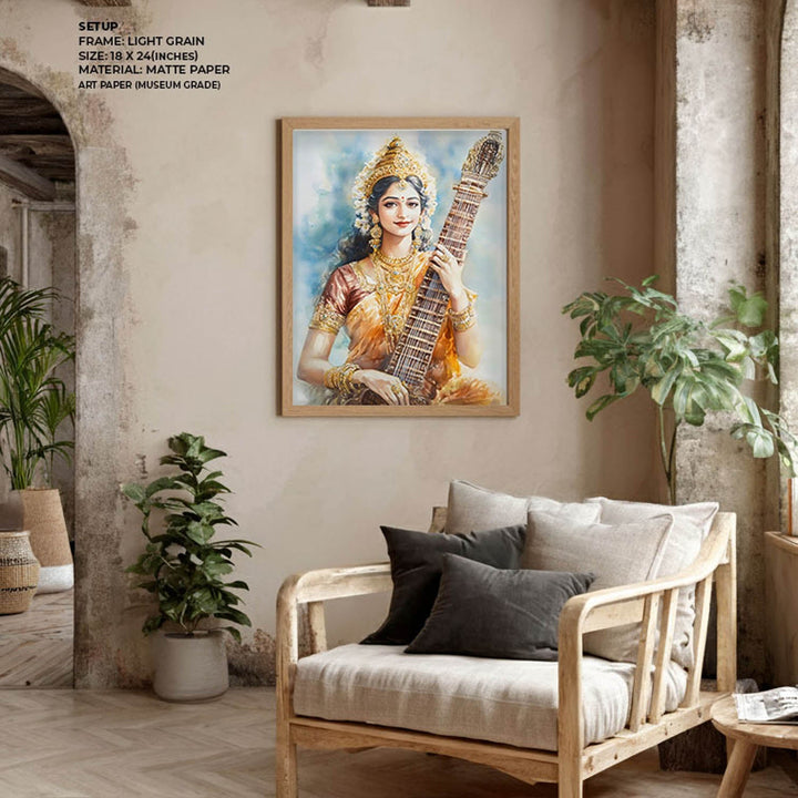 Goddess Saraswati with Sitar - Vastu Painting