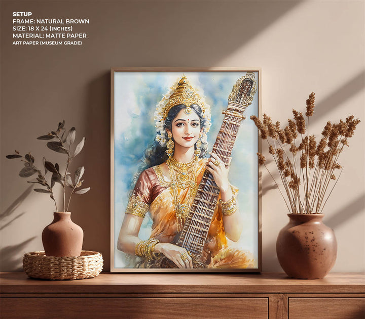 Goddess Saraswati with Sitar - Vastu Painting