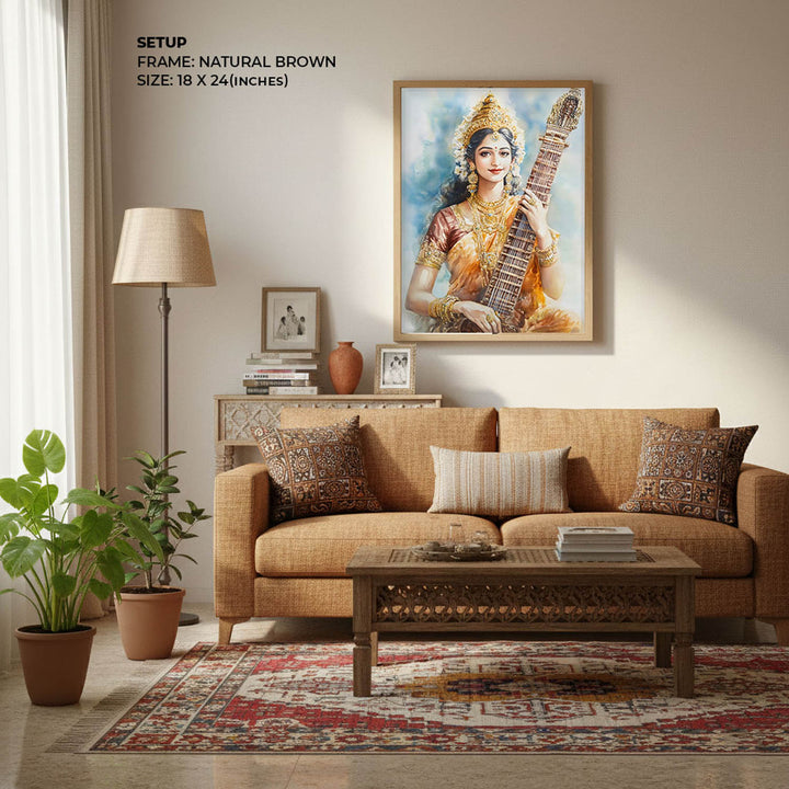 Goddess Saraswati with Sitar - Vastu Painting