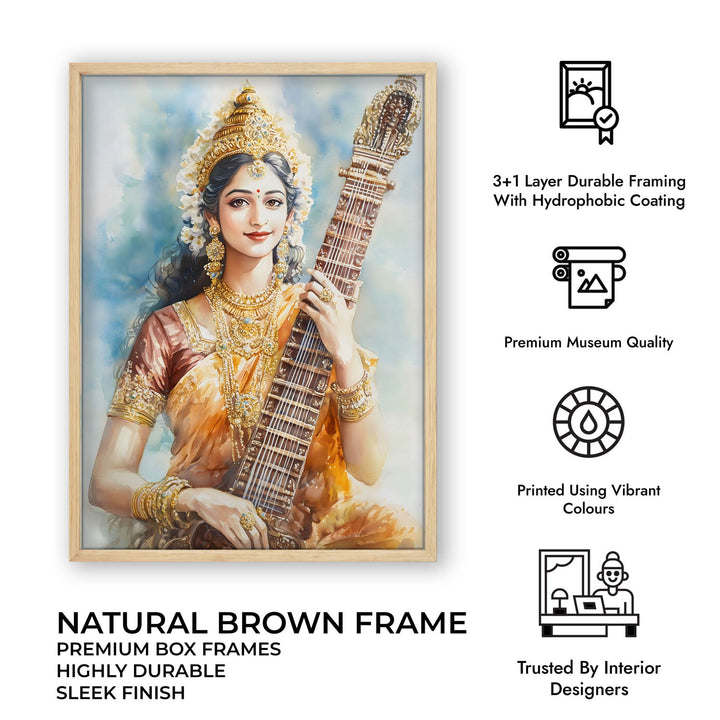 Goddess Saraswati with Sitar - Vastu Painting