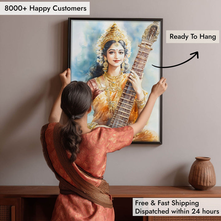 Goddess Saraswati with Sitar - Vastu Painting