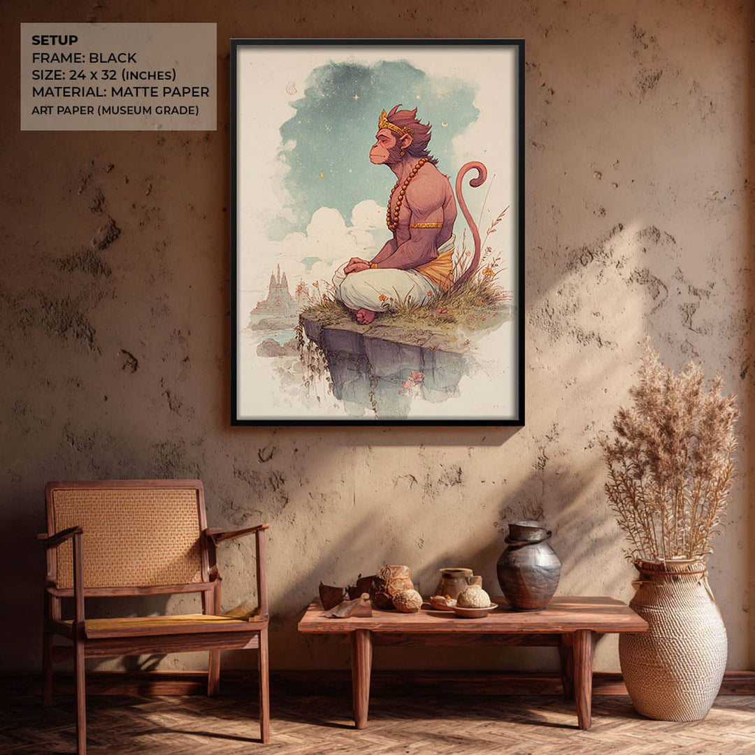 Hanuman Painting – Bajrangbali Wall Art in Meditation