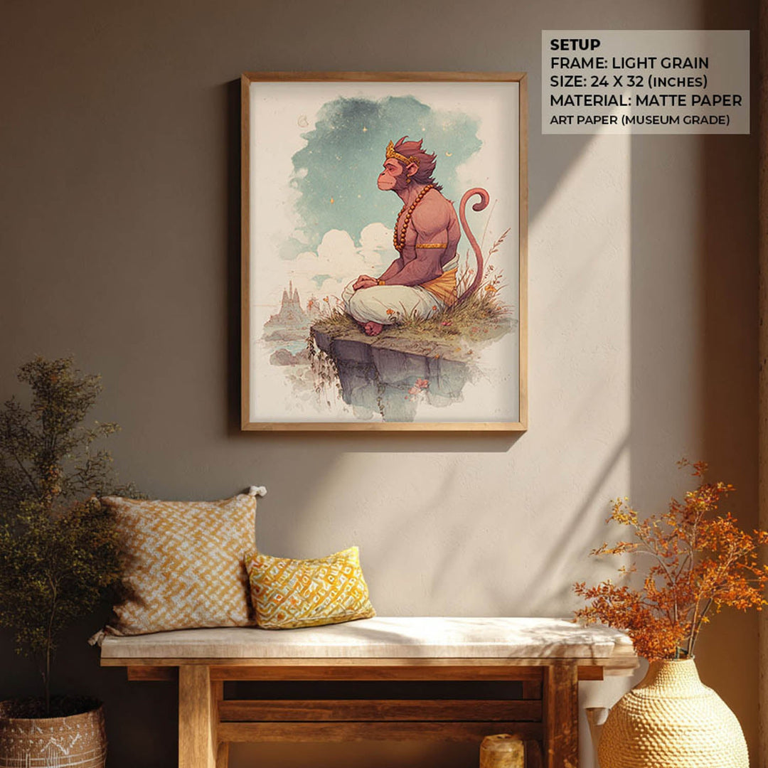 Hanuman Painting – Bajrangbali Wall Art in Meditation