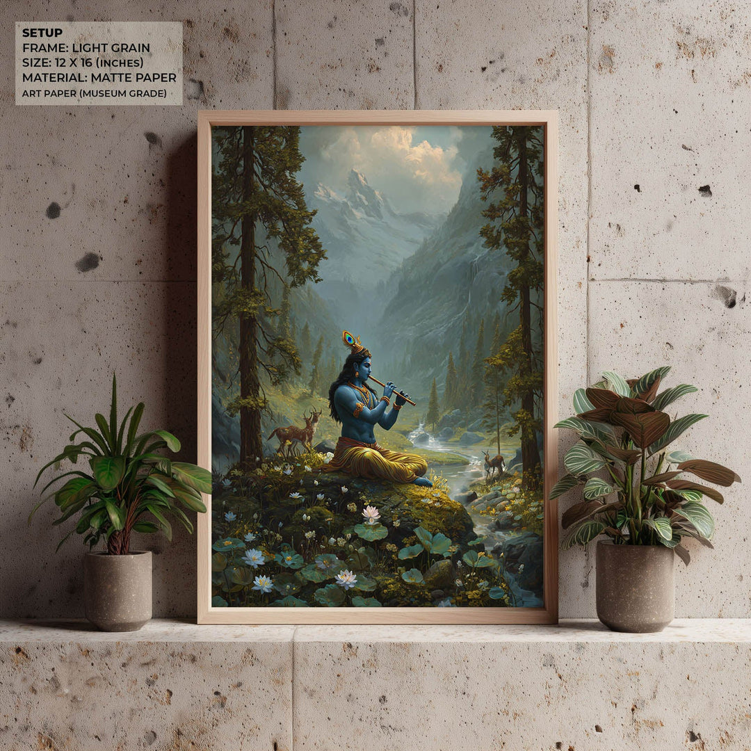 Krishna in the Valley Painting – Divine Flute