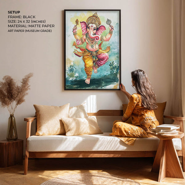 Lord Ganesh Dancing  - God Painting