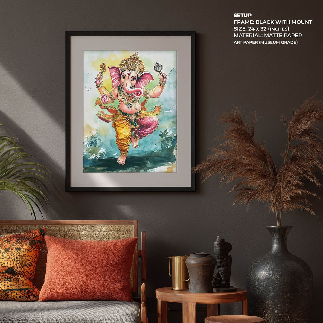 Lord Ganesh Dancing  - God Painting