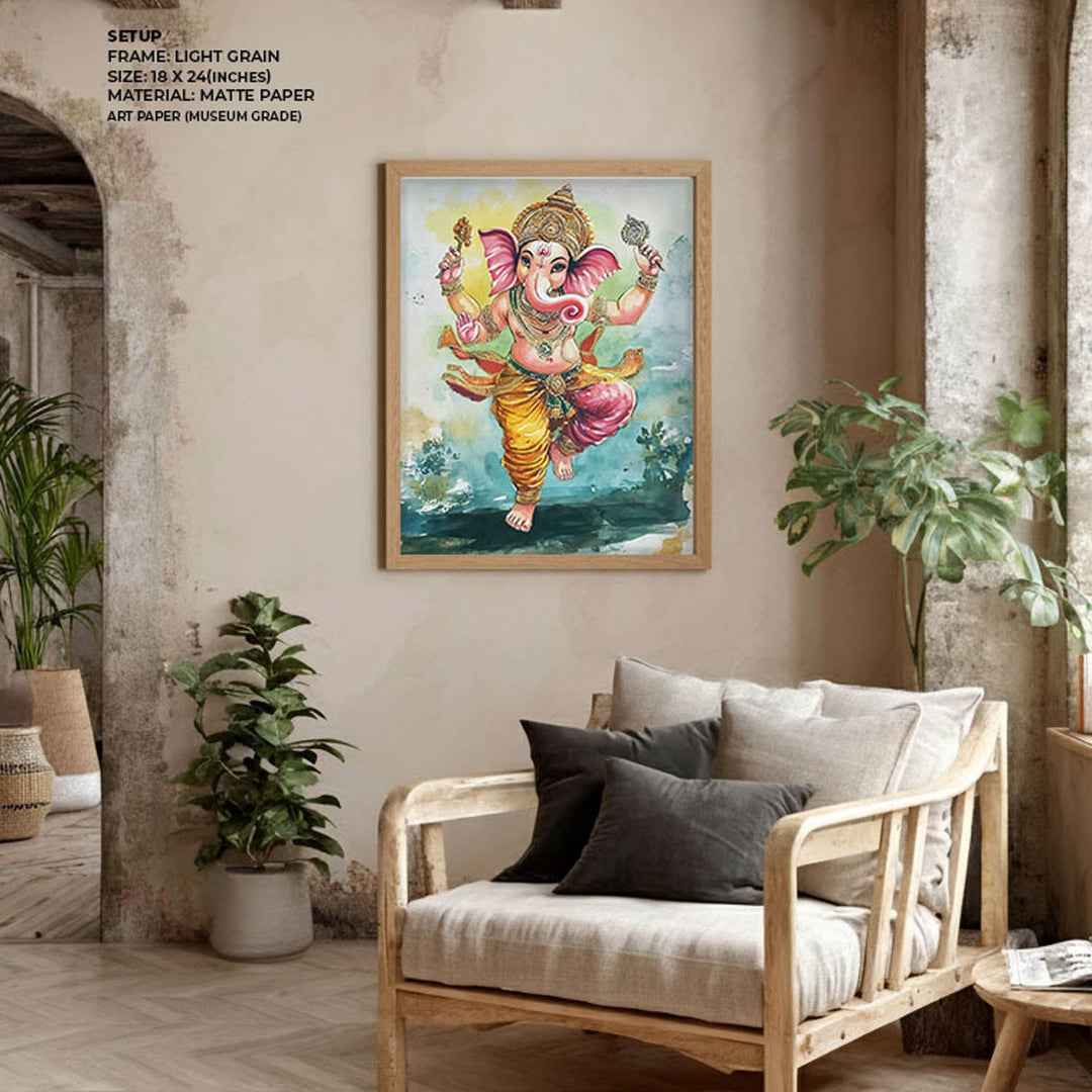 Lord Ganesh Dancing  - God Painting