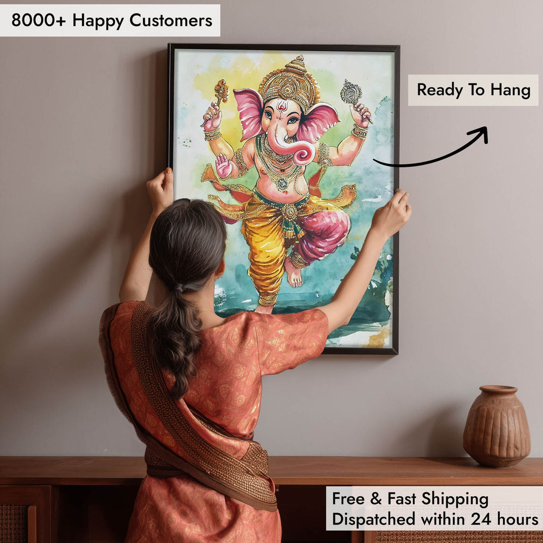Lord Ganesh Dancing  - God Painting