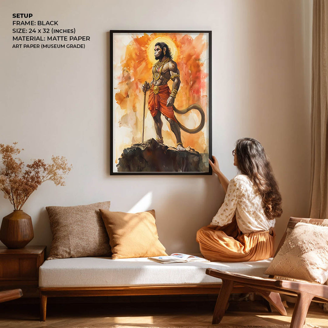 Lord Hanuman on Mountain Top - God Painting
