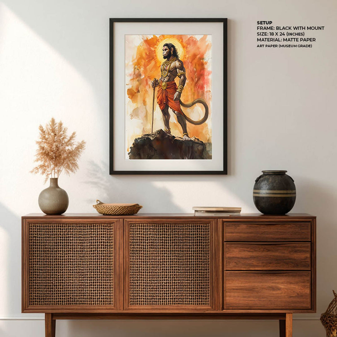 Lord Hanuman on Mountain Top - God Painting